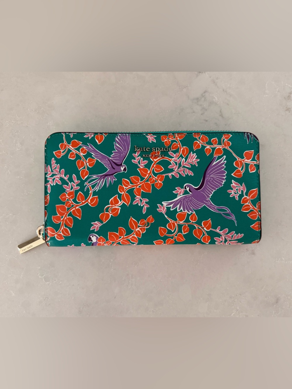 Rare Kate Spade Spencer Bird Party Zip Around Continental Wallet New wout Tags